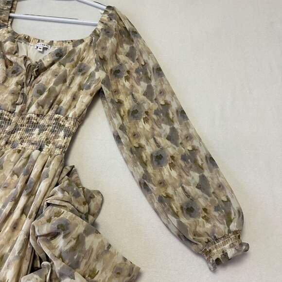 Baltic Born Floral Semi Sheer Tiered Long Sleeve Smocked Waist Dress Size M - Picture 4 of 10